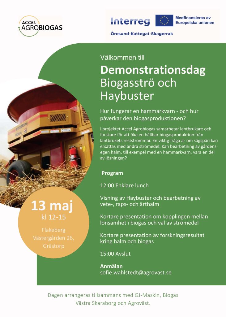 Demonstrationsdag Accel Agrobiogas 13 maj 2026 | Agroväst